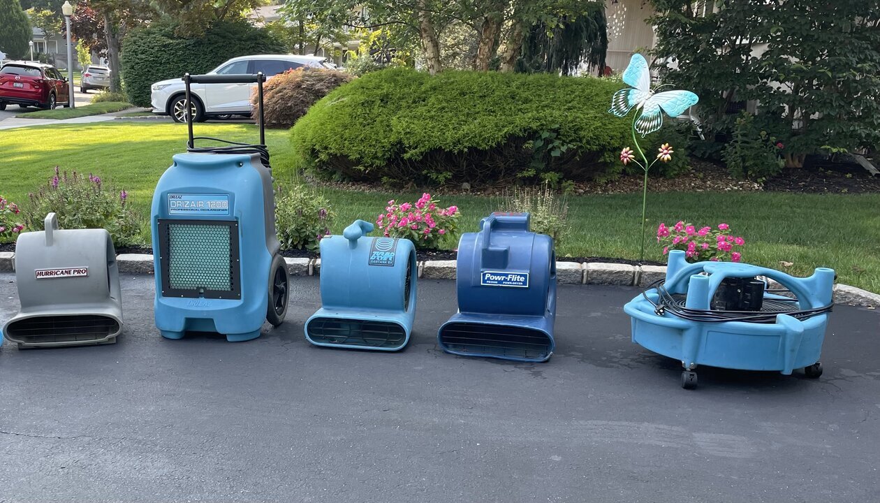 4 fans and Drieaz Drizair 1200 dehumidifier